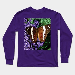 Butterflies - Black Butterfly on Heliotrope Long Sleeve T-Shirt